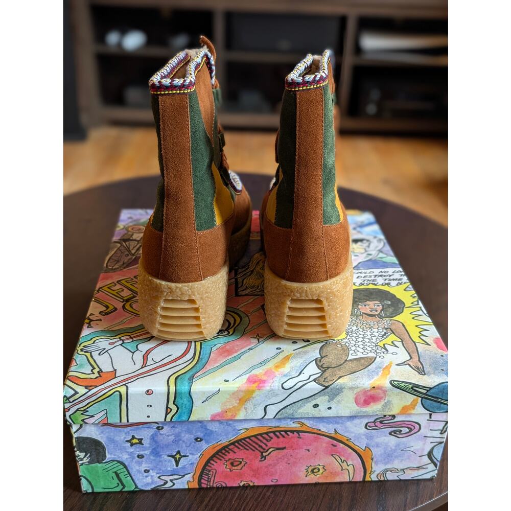 NIB Jeffrey Campbell Milono Platform Boots Suede Sherpa Wedge Tan Combo Womens 9 - Picture 4 of 5